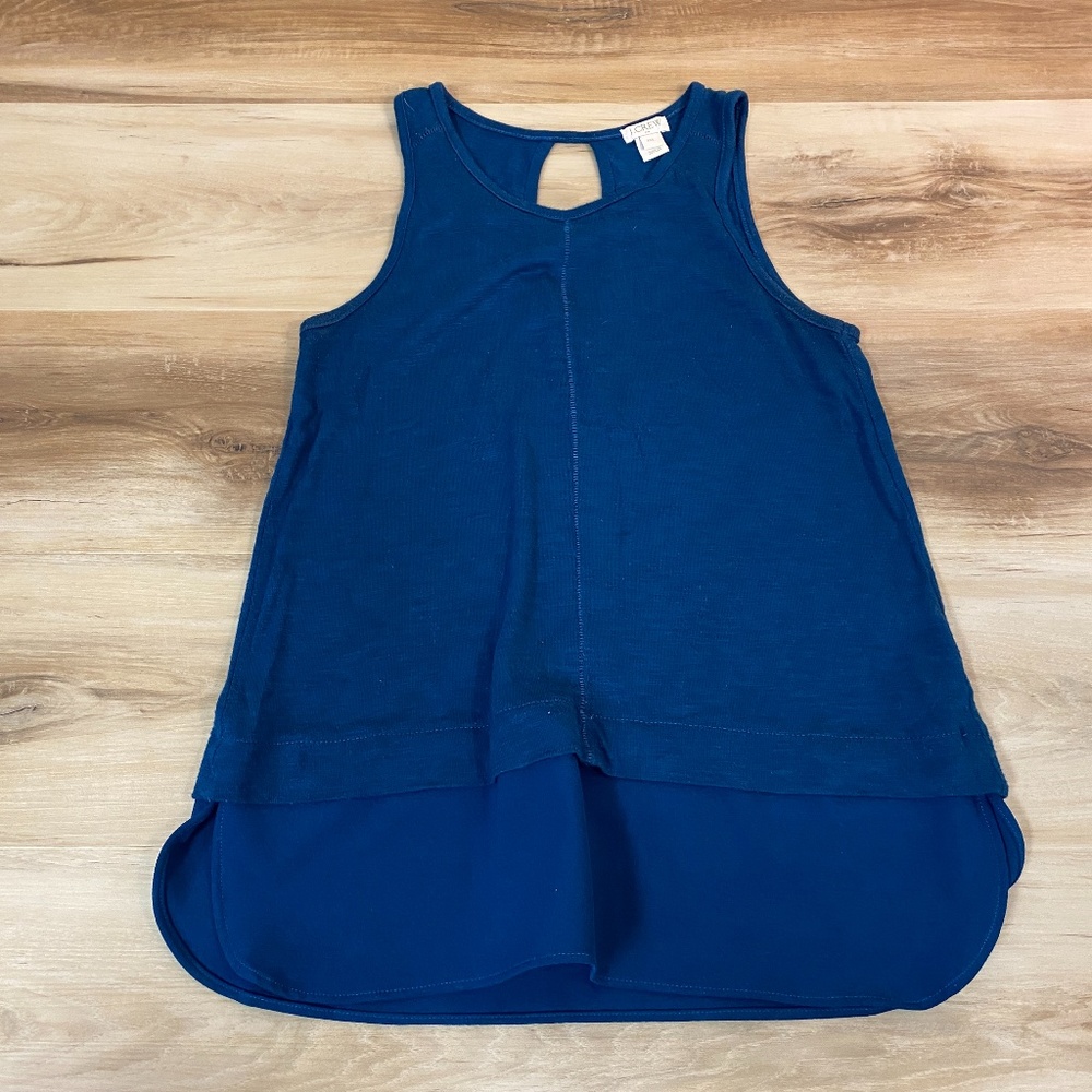 J Crew Tank Top XXS Drapey With Silk Hem Blue